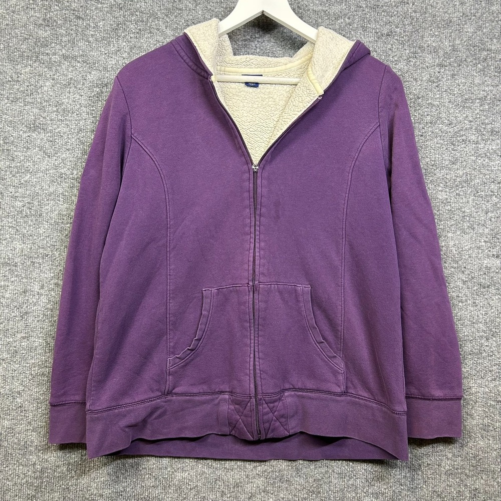 Basic Editions Hoodie Women Large Purple Good Sherpa Lined Full Zip Pockets